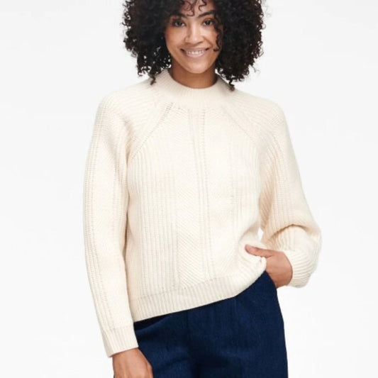 Naadam Cream Textured Wool and Cashmere Crewneck Sweater | Size Medium