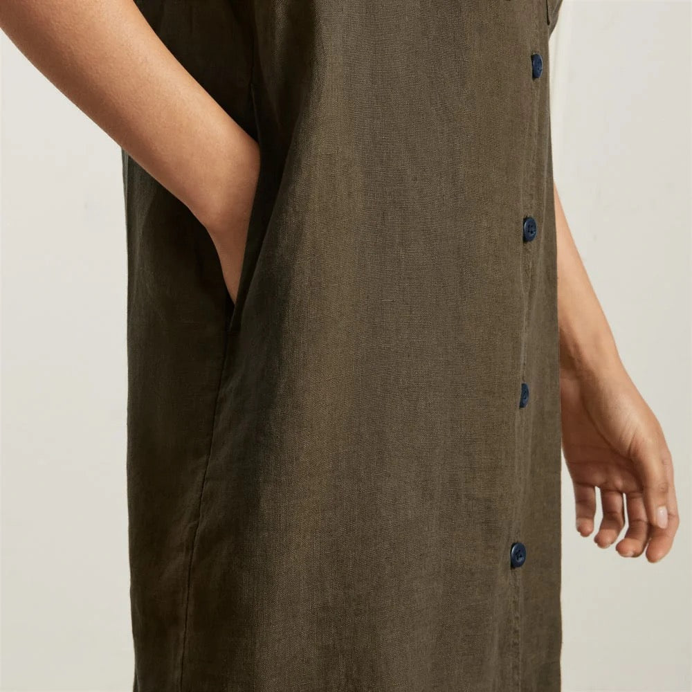 NWT Everlane The Linen Workwear Dress in Olive Green | Size Medium