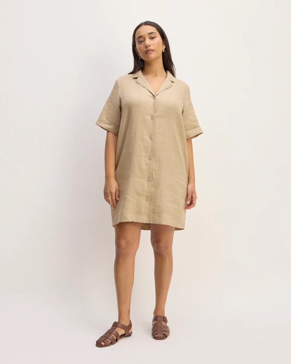 NWT Everlane The Shirtdress in Linen - Trench Coat Khaki | Size Large