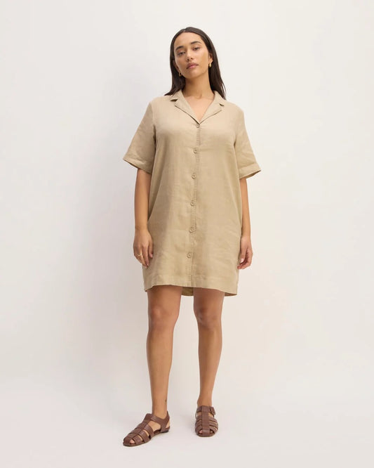 NWT Everlane The Shirtdress in Linen - Trench Coat Khaki | Size Large
