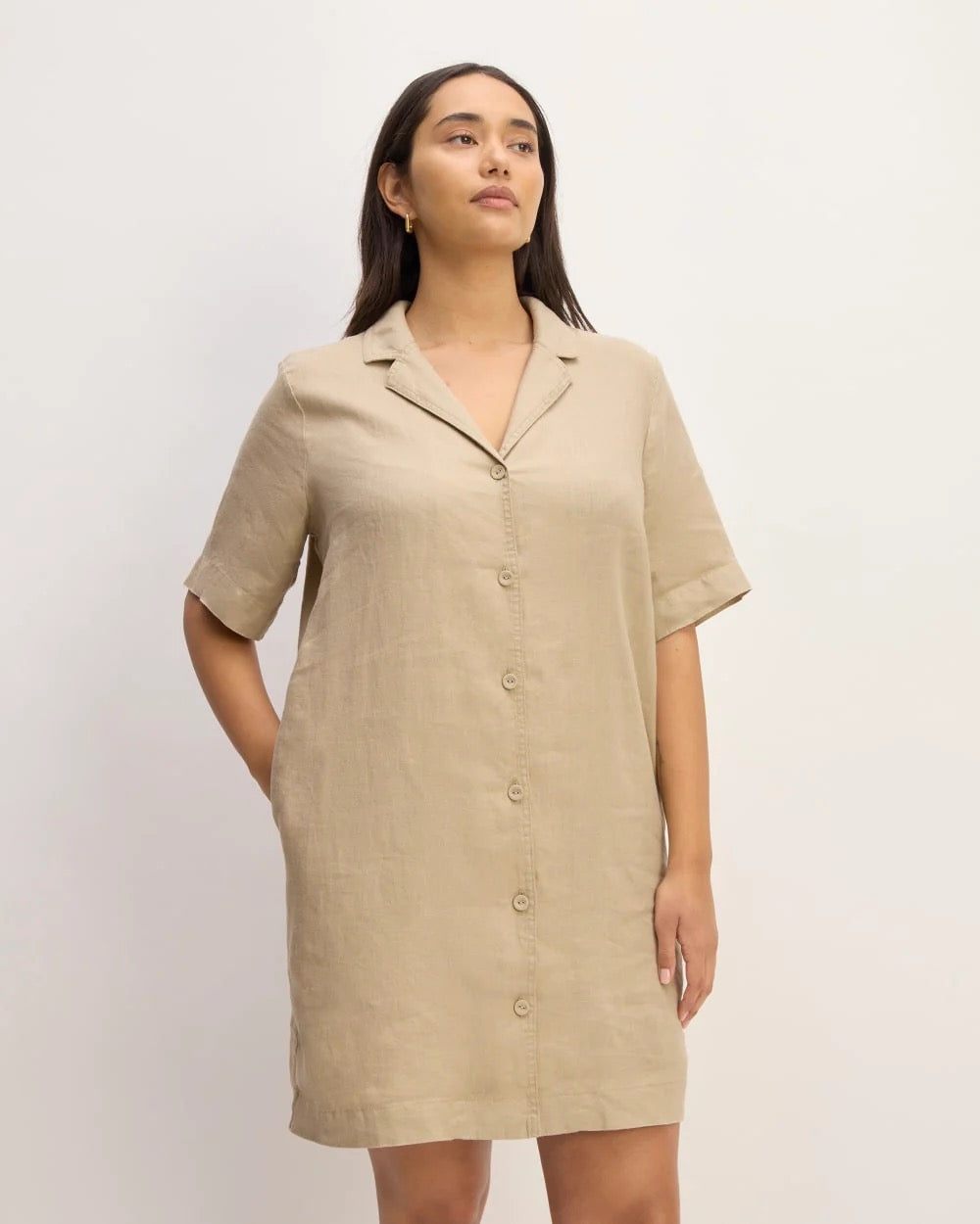 NWT Everlane The Shirtdress in Linen - Trench Coat Khaki | Size Large