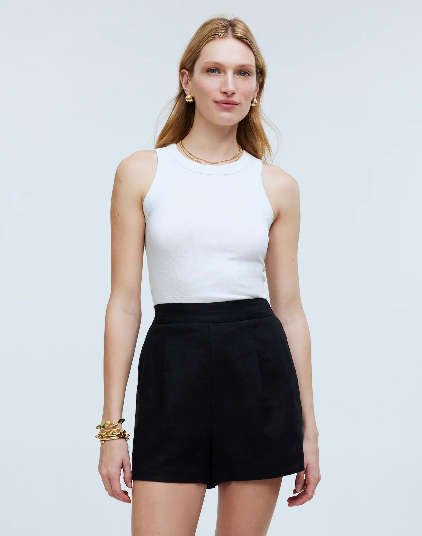 Madewell Clean Pull-On Shorts in 100% Linen - Black | Size Large