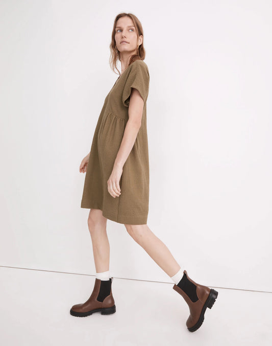 Madewell Olive Green Crinkle Gauze Dolman-Sleeve Mini Dress | Size Medium
