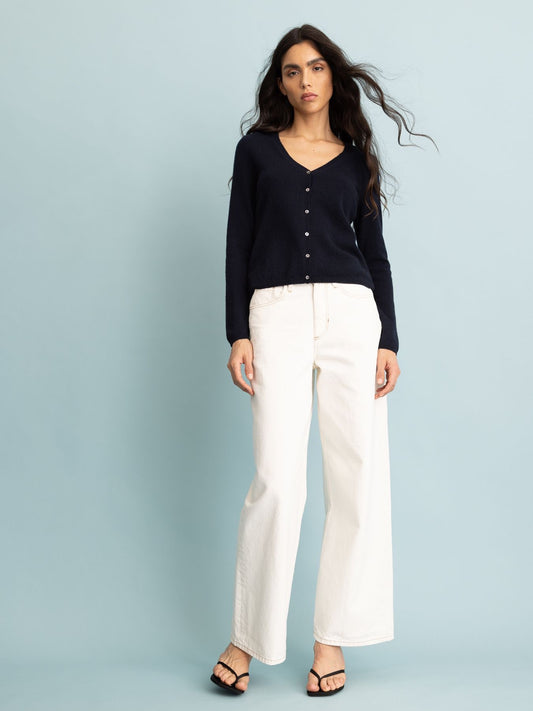 FTC Cashmere SeaCell Deep Navy Blue V-Neck Button Front Cardigan | Size Large
