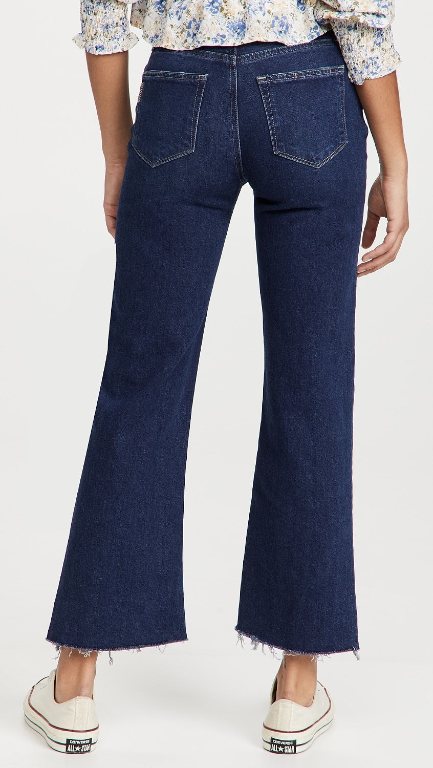 Paige Leenah Ankle High Rise Wide Leg Raw Hem Jeans in Dark Indigo | Size 28