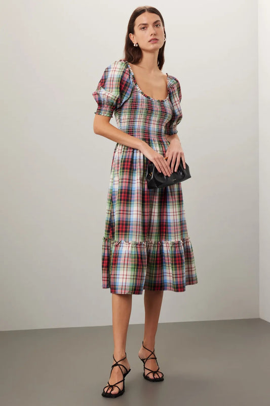 Hill House Home The Louisa Nap Dress in Ivory Tartan Plaid | Size XXL