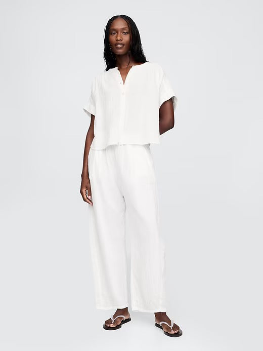 NWT Gap Cotton Gauze Easy Barrel Pants in New Off White | Size Small Tall