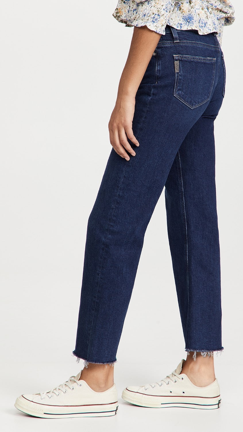 Paige Leenah Ankle High Rise Wide Leg Raw Hem Jeans in Dark Indigo | Size 28