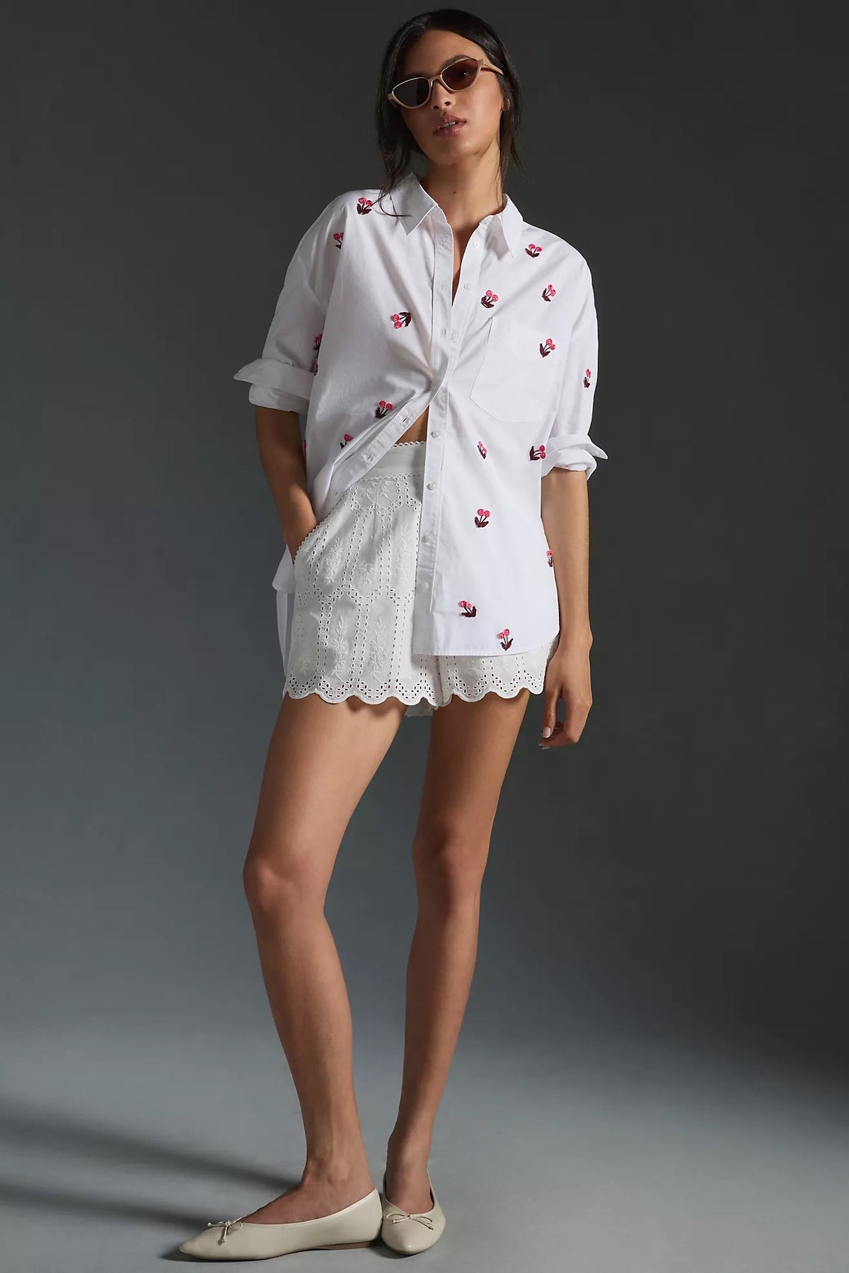 Maeve x Anthropologie Embroidered Cherry Blossom Button Down Shirt | Size Medium
