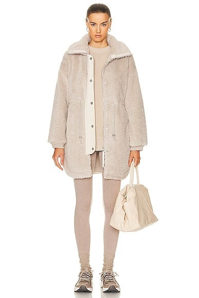 Varley Jamie High Neck Sherpa Fleece Jacket in Beige | Size Large
