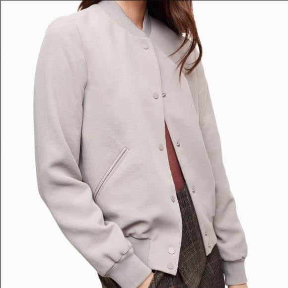 Aritzia Wilfred Poussin Snap Front Bomber Jacket in Taupe | Size Large