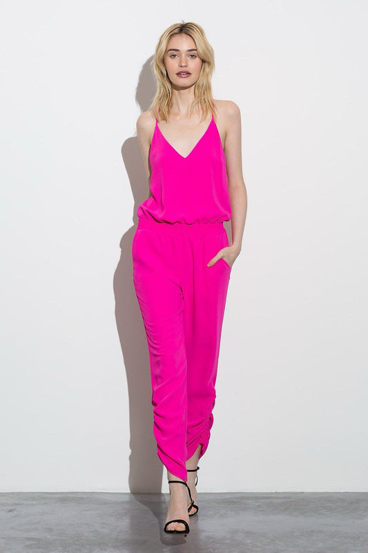 Amanda Uprichard Hot Pink V-Neck Spaghetti Strap Jumpsuit | Size Small