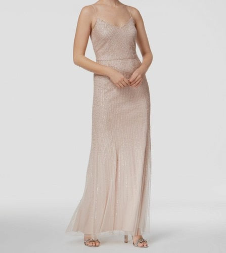 NWT Adrianna Papell Beaded Sequin Gown in Blush Rose Gold | Size 6