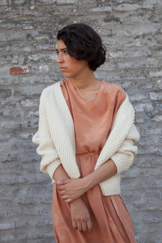 Ound Hand Knitted 100% Merino Wool Cardigan in Cream | Size Medium
