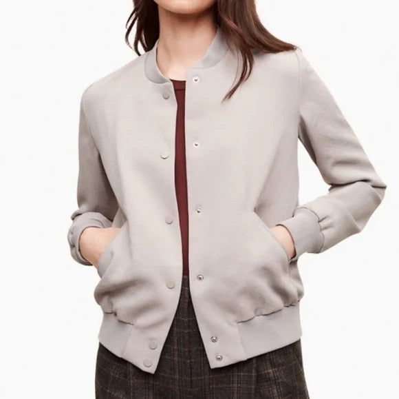 Aritzia Wilfred Poussin Snap Front Bomber Jacket in Taupe | Size Large