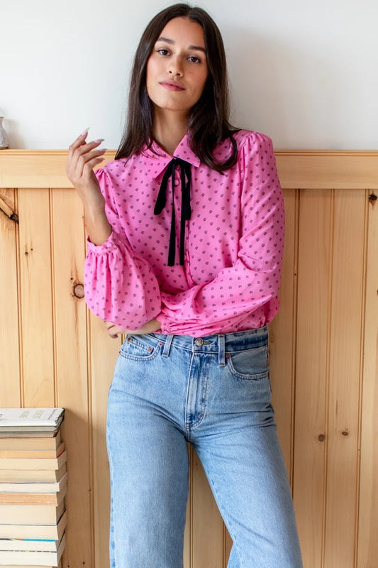 NWT Emerson Fry Lou Tie Blouse in Fortuna Bon Berry | Size Small