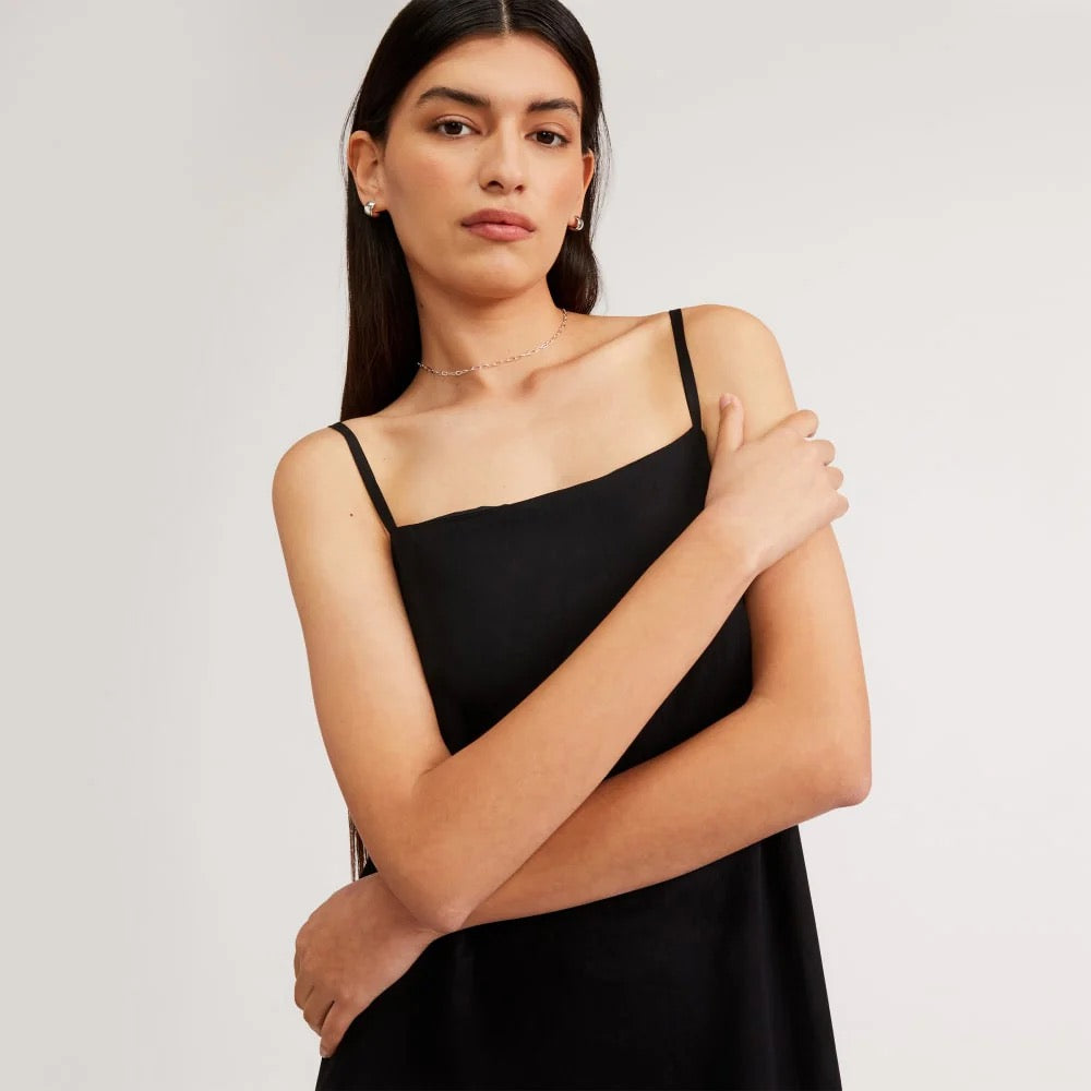 NWT Everlane The Satin Square Neck Black Slip Dress | Size 2