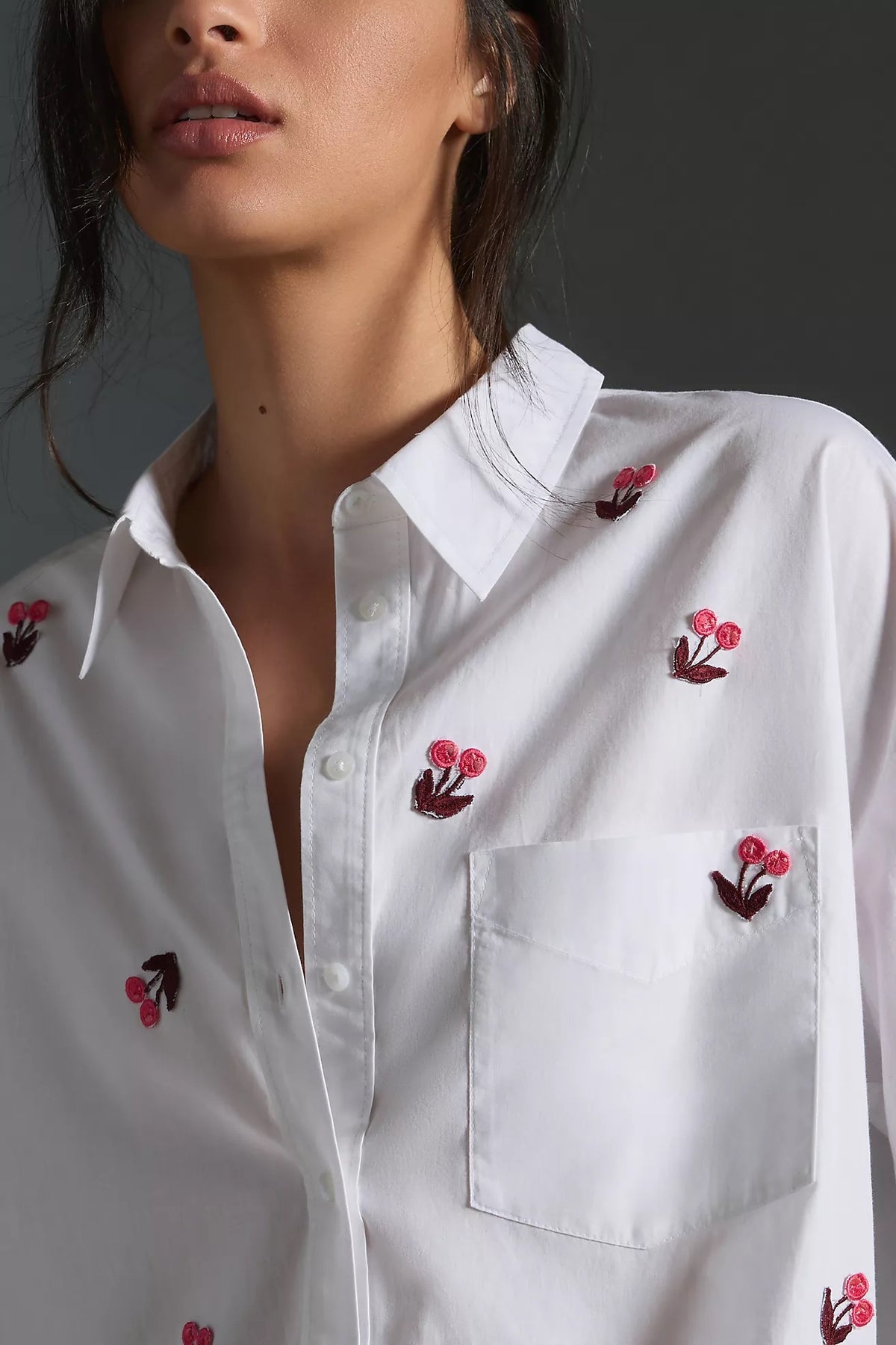 Maeve x Anthropologie Embroidered Cherry Blossom Button Down Shirt | Size Medium