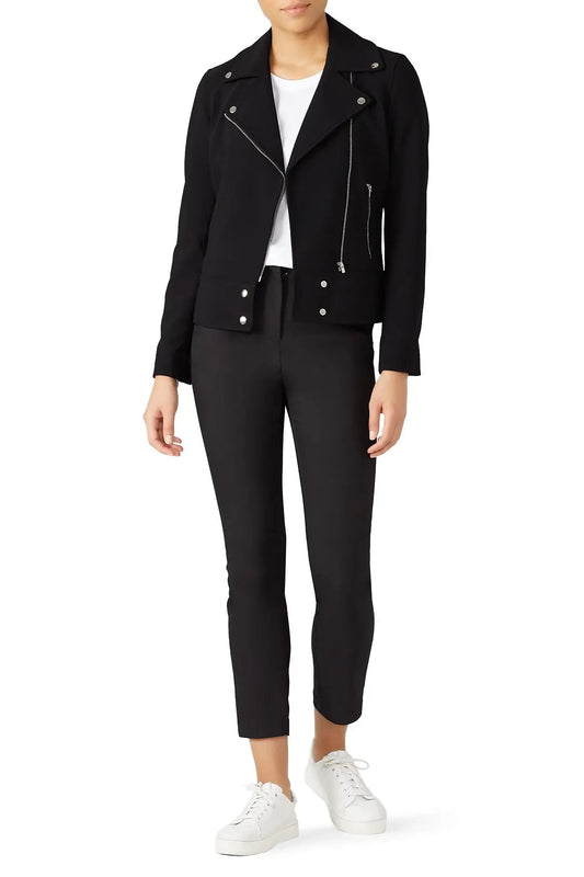 Club Monaco Dalliah Black Jersey Moto Jack with Silver Details | Size Small