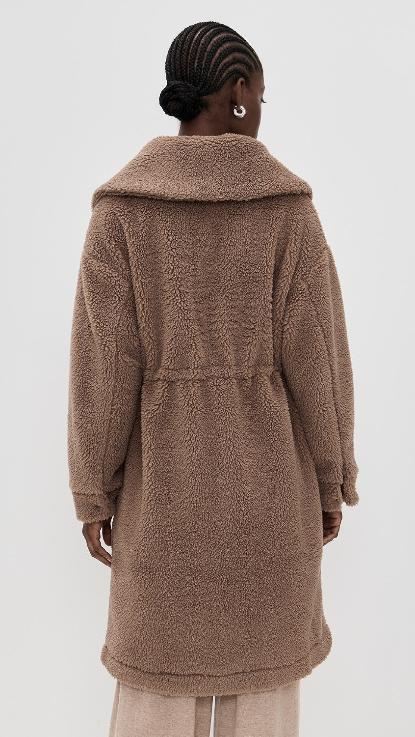 Varley Logan Sherpa Long Line Coat in Ash Taupe Brown | Size Large