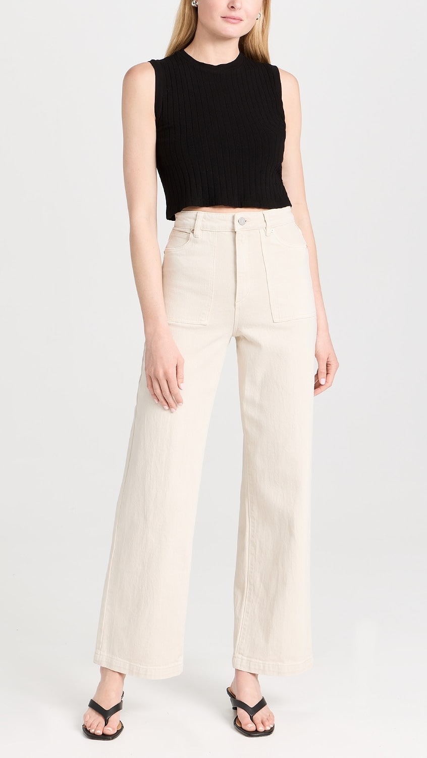 ABrand 94 High and Wide Cream Denim Patch Pocket Jeans | Size 28