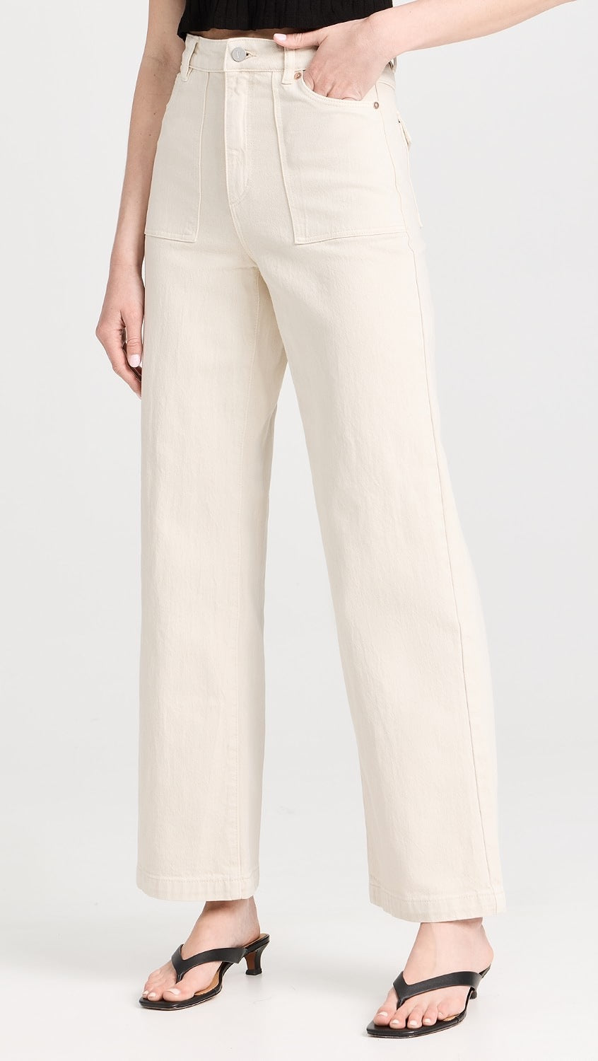 ABrand 94 High and Wide Cream Denim Patch Pocket Jeans | Size 28