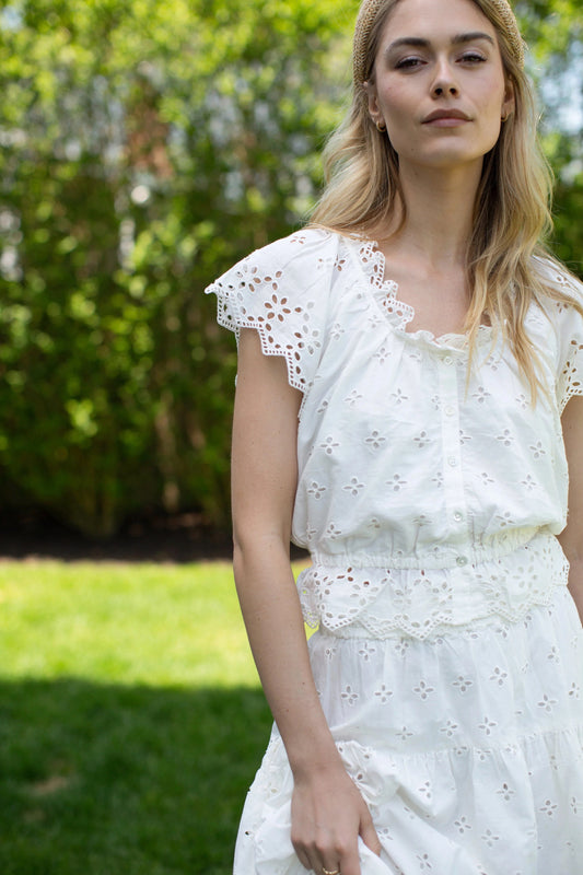NWT Marea Erin Cotton Eyelet Top in White | Size Large