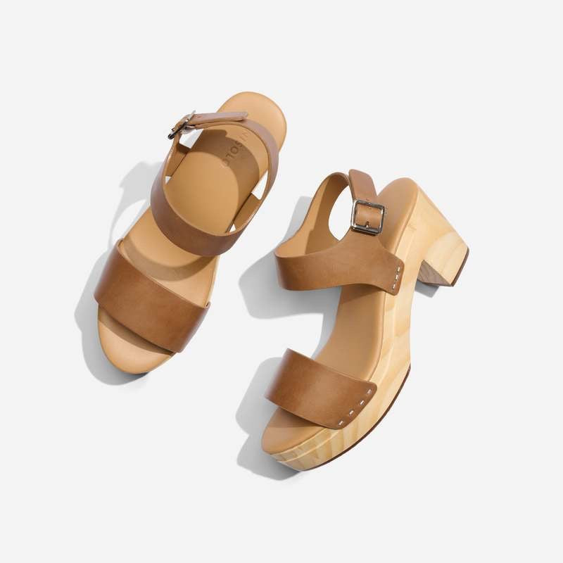 New Nisolo All Day Open Toe Clog in Almond Leather | Size 6.5