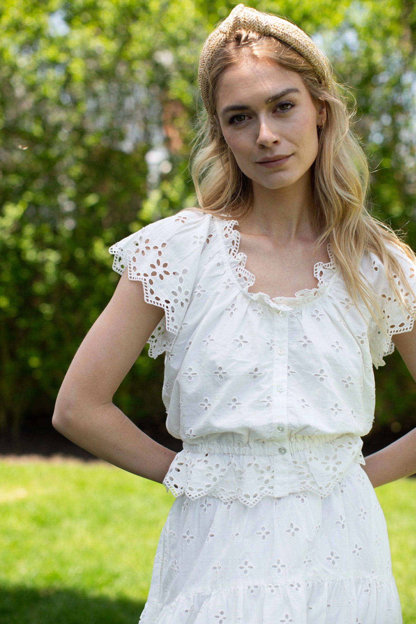 NWT Marea Erin Cotton Eyelet Top in White | Size Large