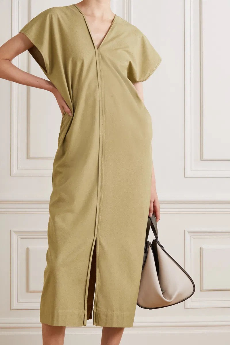 Baserange Dadar Silk Midi Dress in Nami Green | Size Small