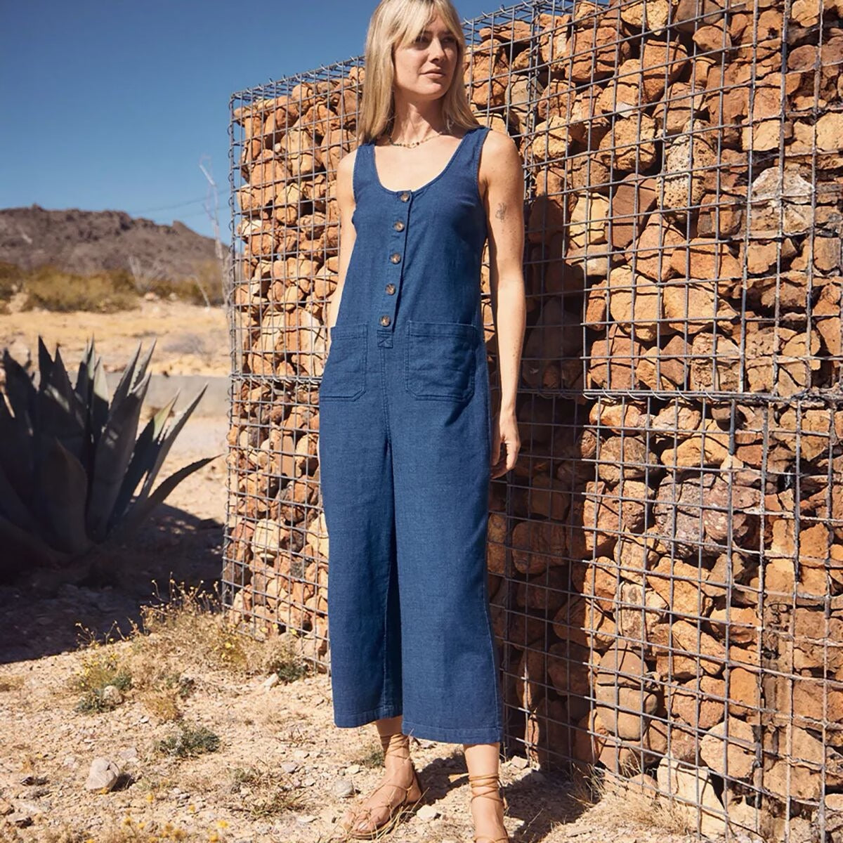 Marine Layer Sydney Selvedge Sleeveless Wide Leg Jumpsuit | Size Medium