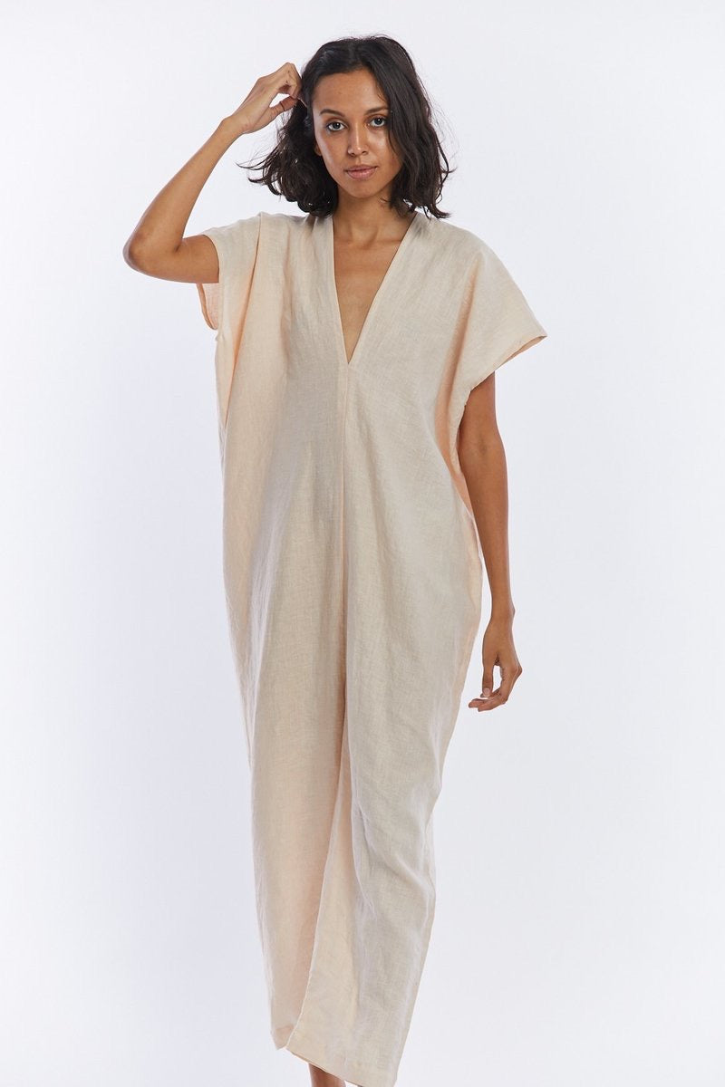Miranda Bennett Raw Silk Cream Jumpsuit | Size Small