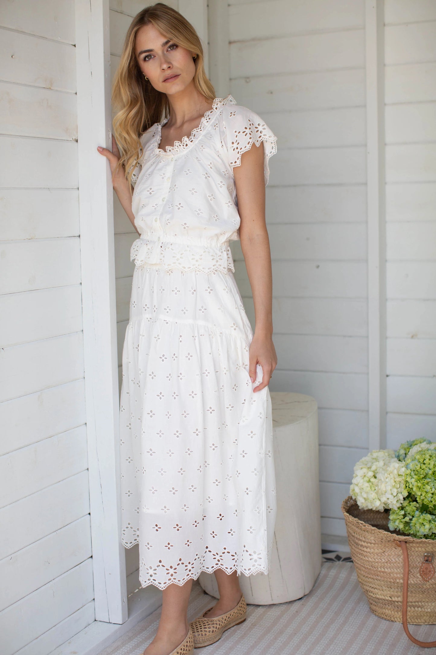 NWT Marea Erin Cotton Eyelet Top in White | Size Large