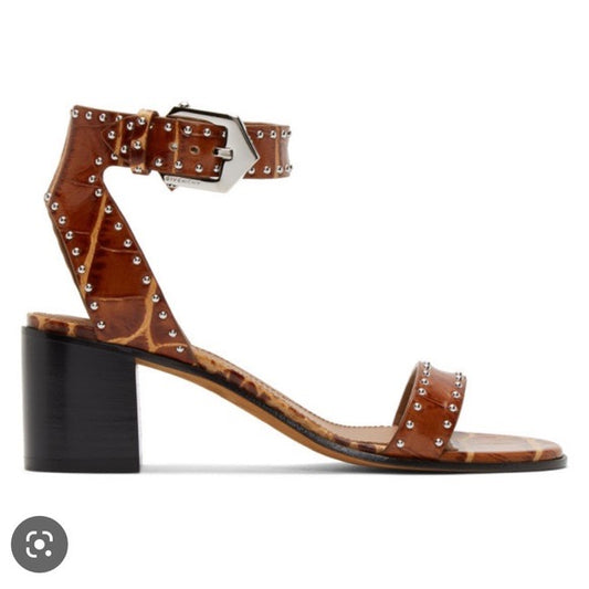 Givenchy Brown Crocodile Studded Ankle Strap Block Heel Sandals | Size 38.5