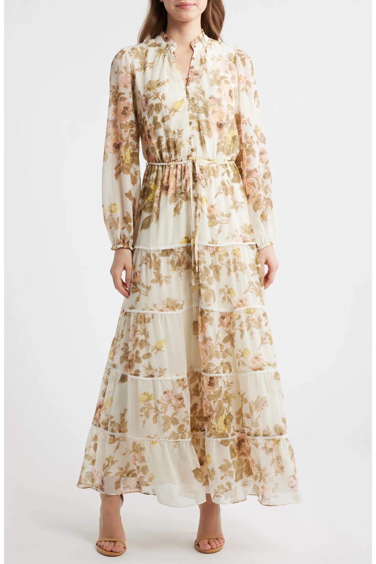 1.STATE Floral Tiered Long Sleeve Maxi Dress | Size Small