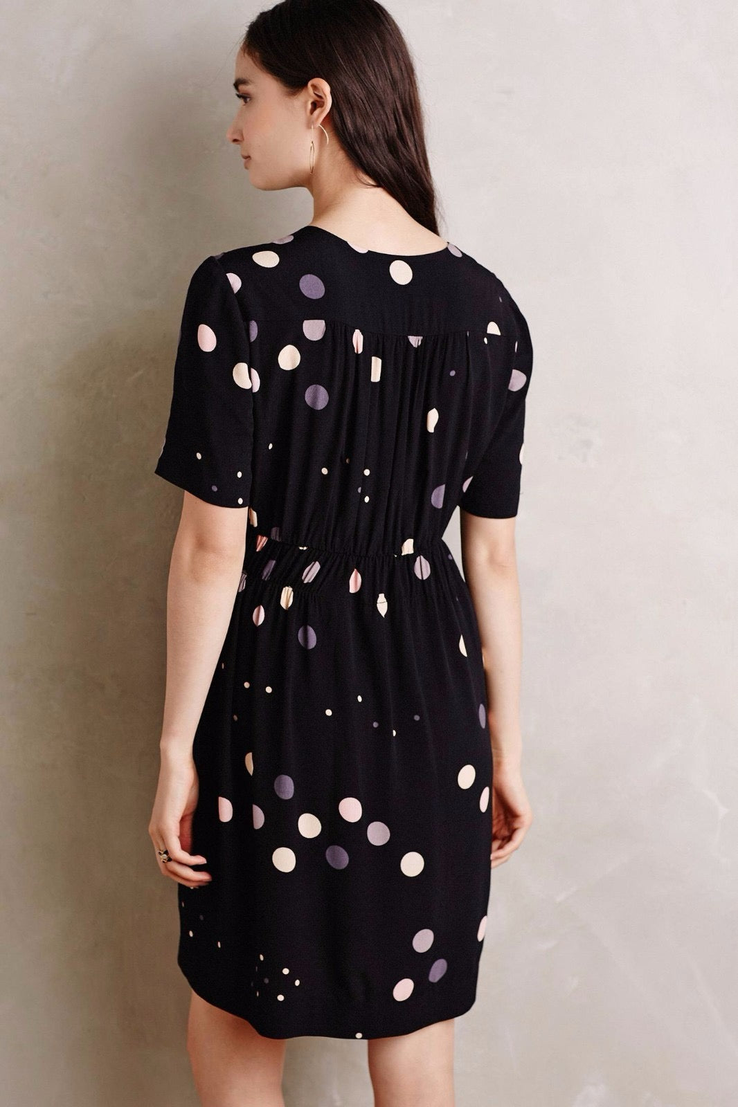 Anthropologie HD in Paris Felicity Mini Dress in Black with Metallic Polka Dots