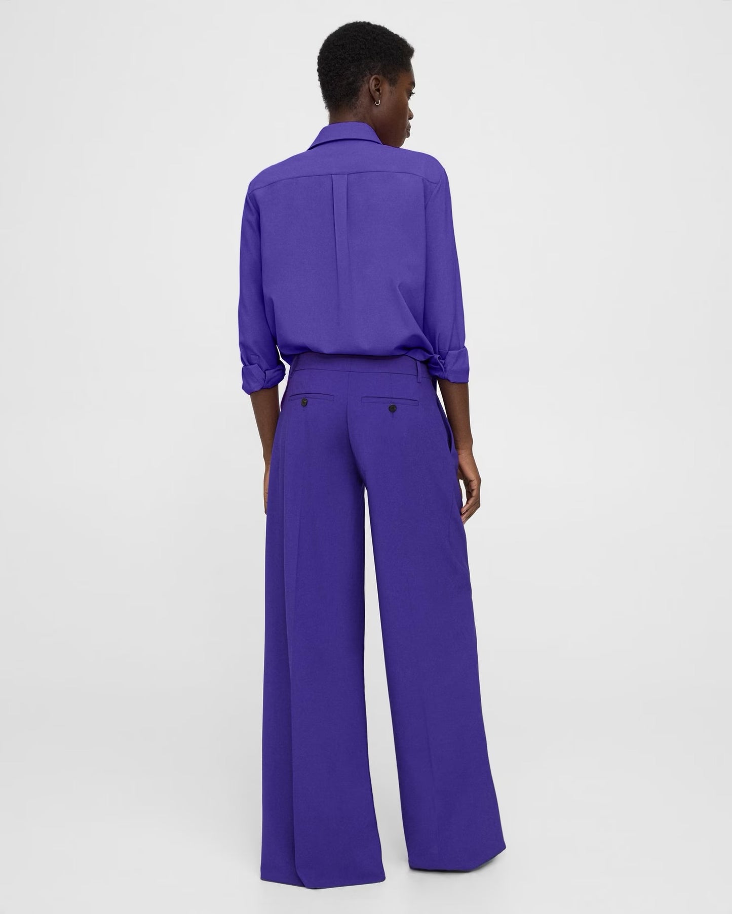 Theory Pleated Low-Rise Wide Leg Pant in Good Wool - Blue Iris (Purple) | Size 2