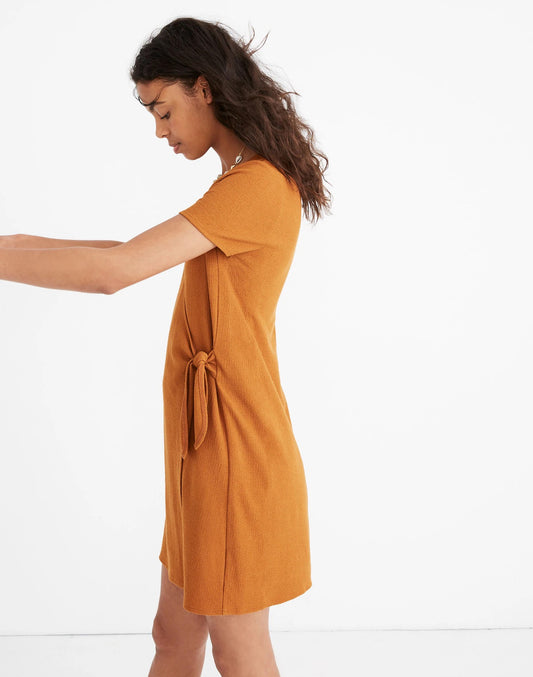 Madewell NWT Texture & Thread Short-Sleeve Side-Tie Dress - Golden Pecan | Small
