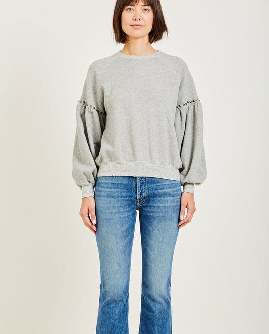 The Great. The Bishop Sleeve Sweatshirt with Studs in Vintage Gray | Size 1 (S)