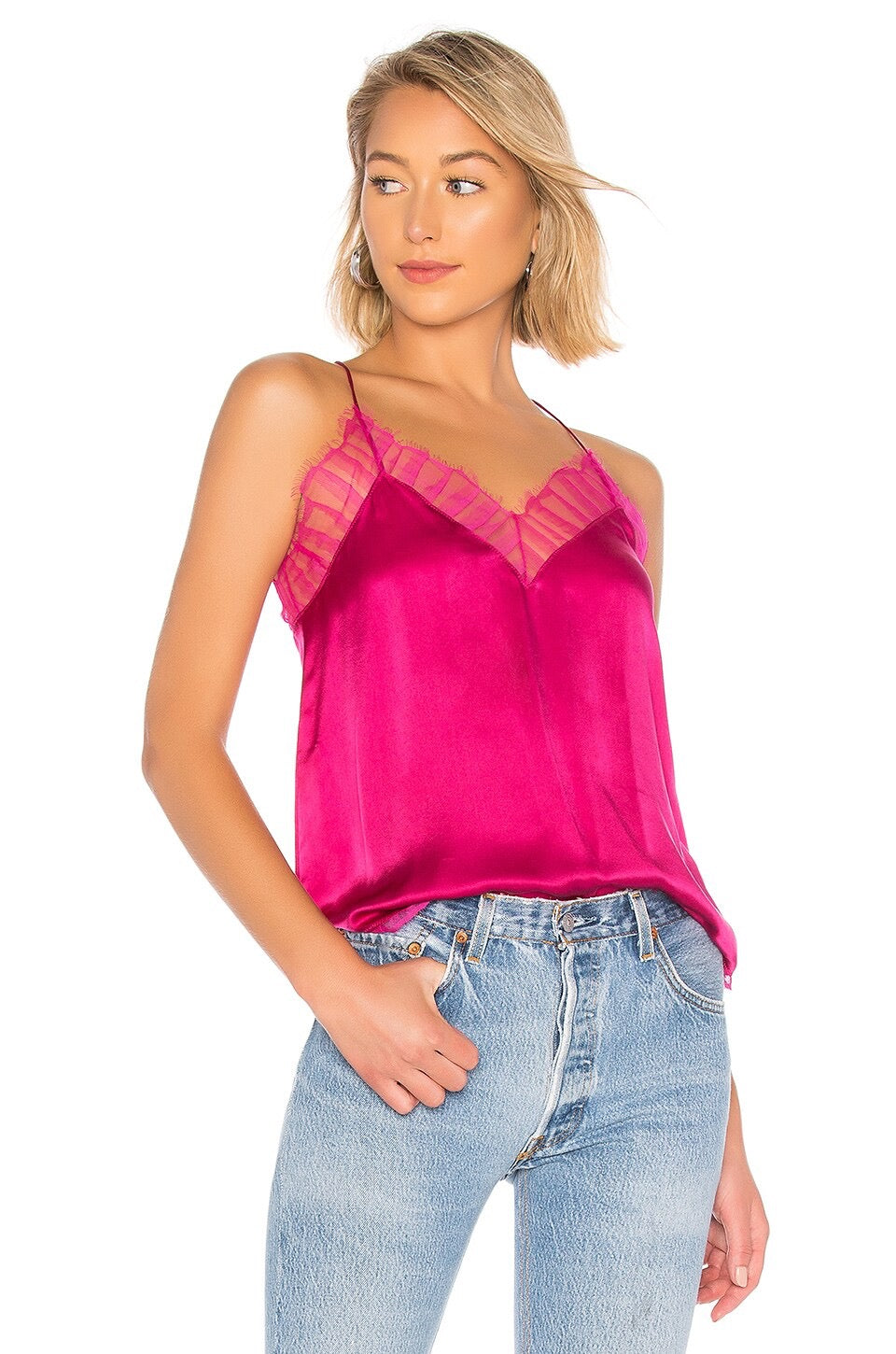 IRO NWT Berwyn Silk Cami With Lace Trim In Fuschia Pink | Size Medium