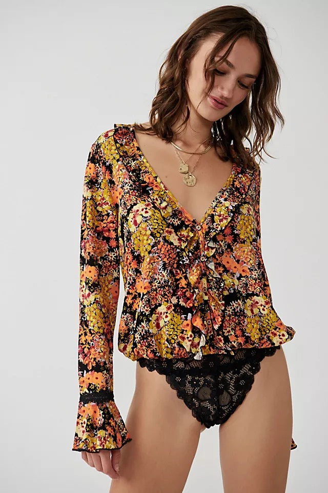 Intimately Free People Heat Wave Floral Ruffle Bodysuit | Size Medium