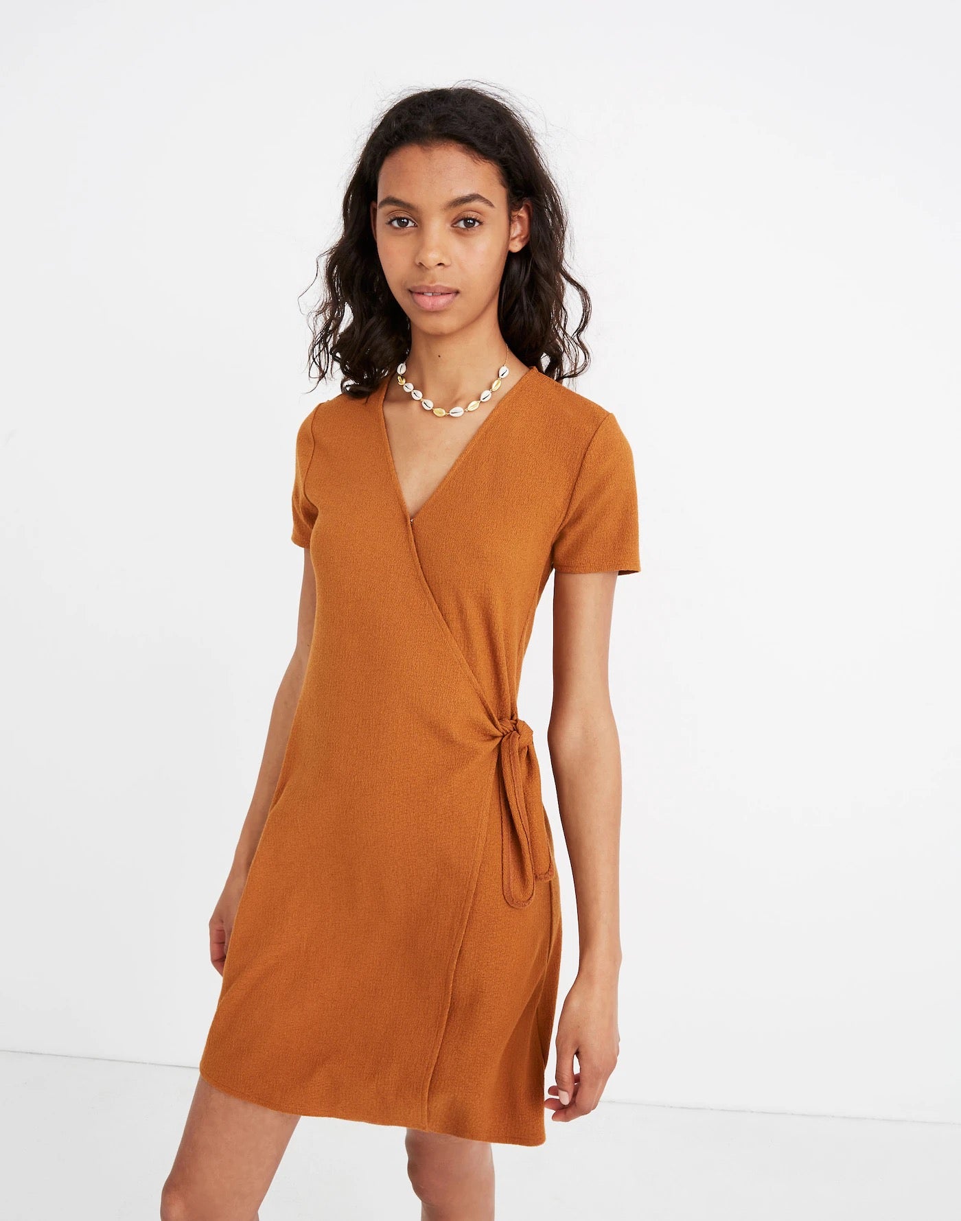 Madewell NWT Texture & Thread Short-Sleeve Side-Tie Dress - Golden Pecan | Small