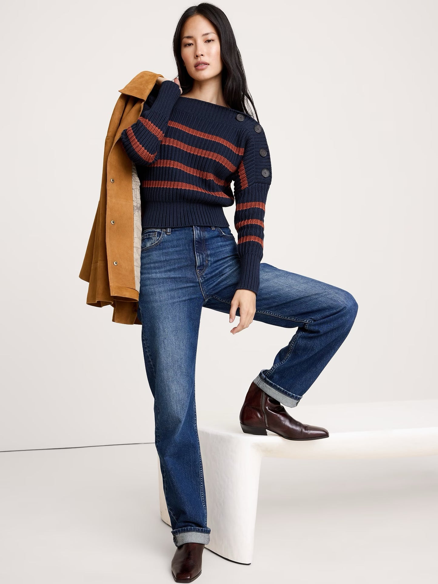 Banana Republic Cotton Striped Button Sweater | Size Small