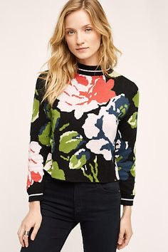 Anthropologie Black Floral Laine Sweater | Size XS