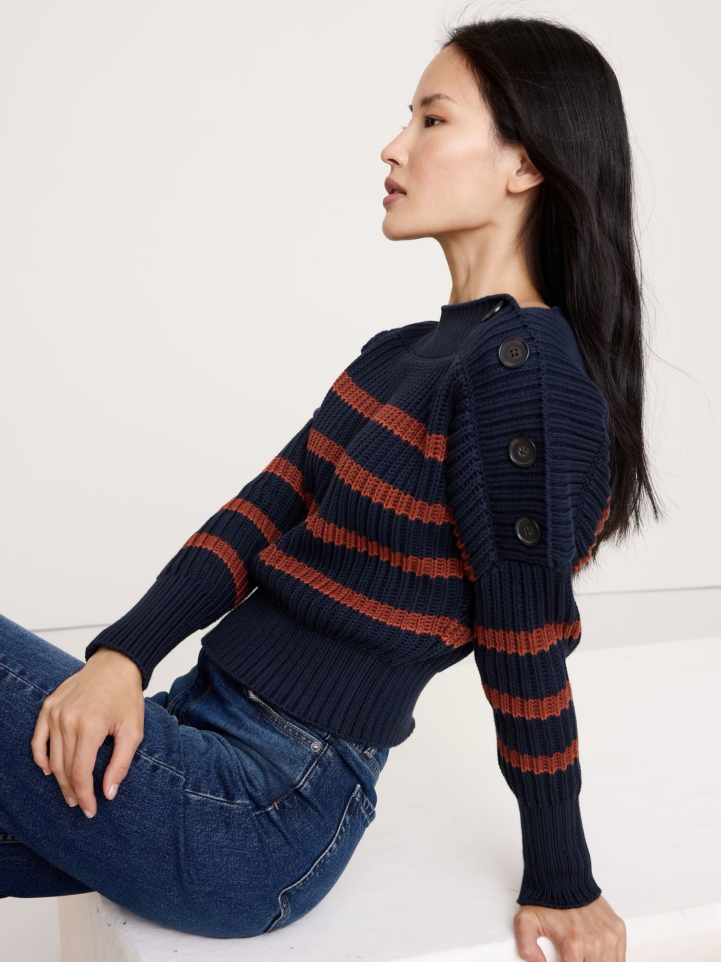 Banana Republic Cotton Striped Button Sweater | Size Small