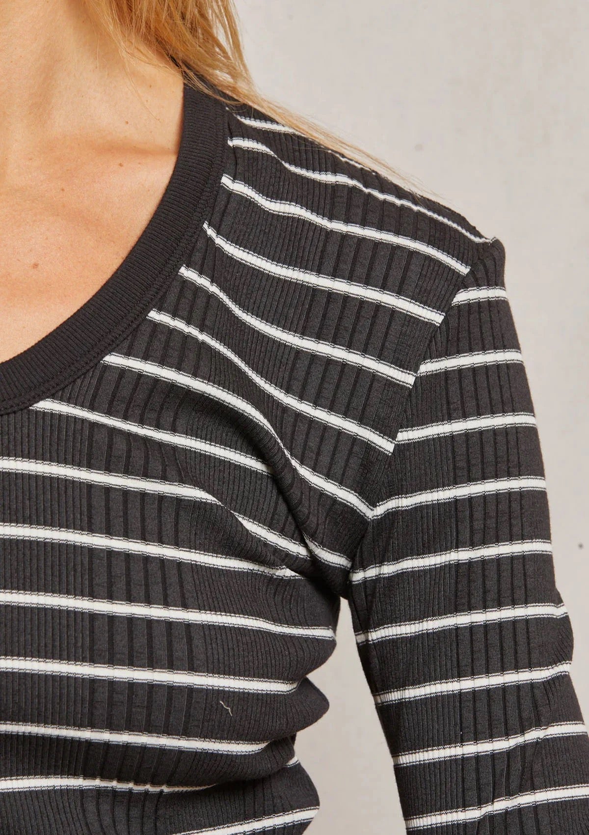 Perfect White Tee Robyn Ribbed Black and White Striped Long Sleeve | Size XS