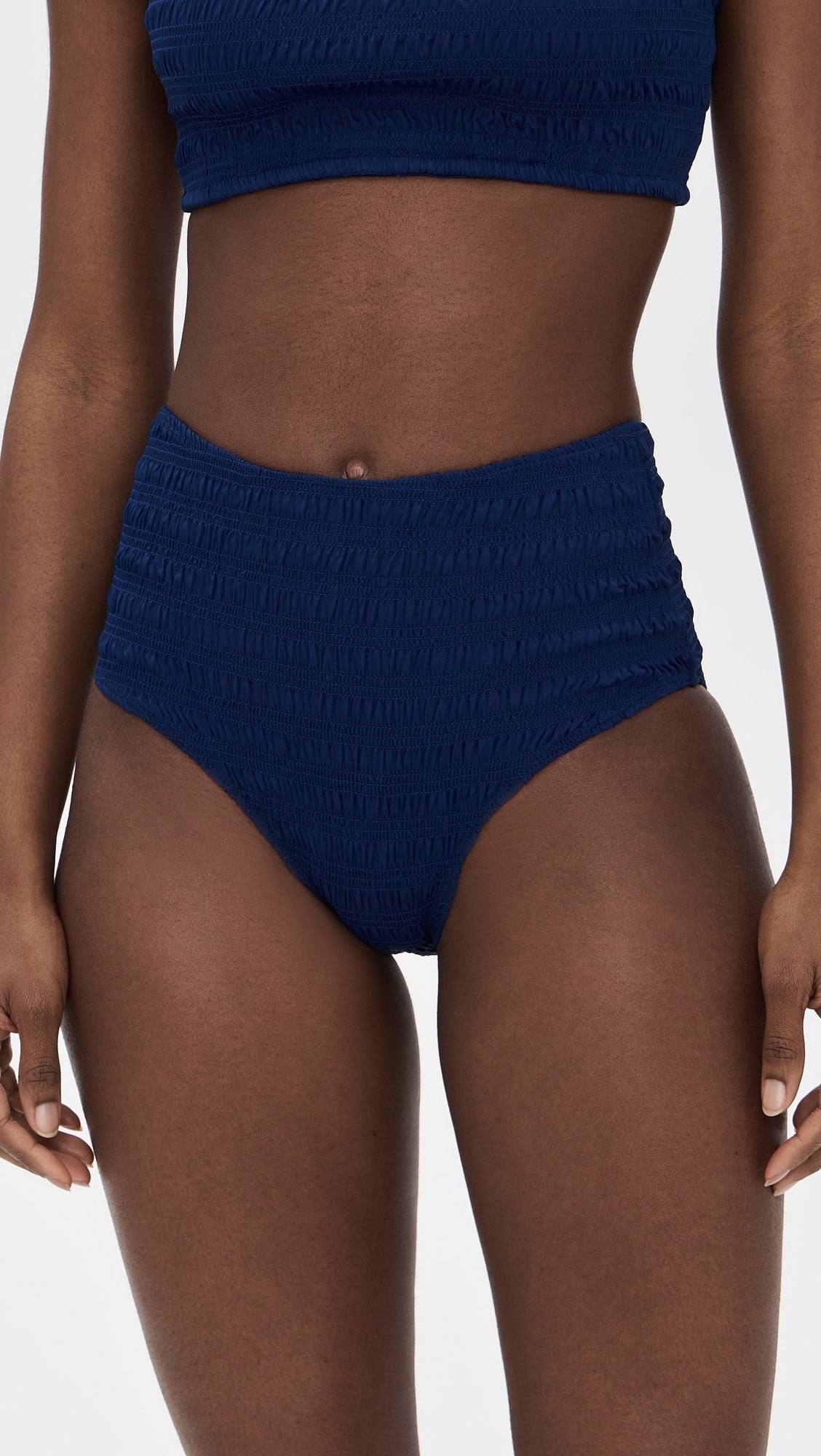Sea Shyla Solid Smocked Bikini Bottoms in Navy Blue | Size Large