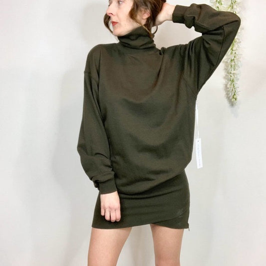 Young Fabulous & Broke Olive Green Turtleneck Sweatshirt Mini Dress | Size Medium