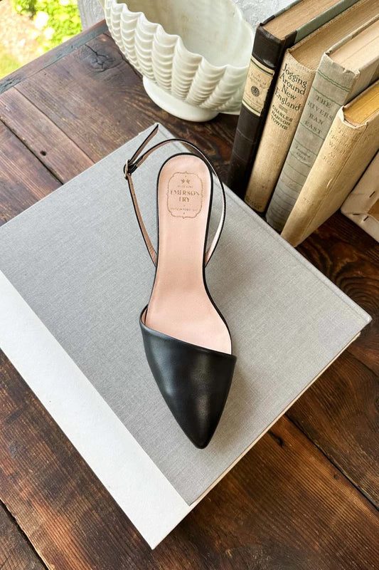Emerson Fry Frankie Angled Slingback in Black Leather | Size 40