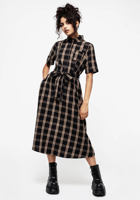Disturbia Rogue Check Cotton Midi Shirt Dress | Size 8